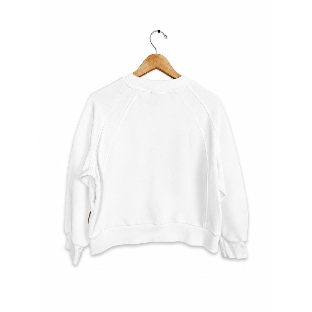 Varley Goulding White Ribbed Side Zip Sweatshirt Pullover Size M Mock Neck Luxe - Picture 3 of 9
